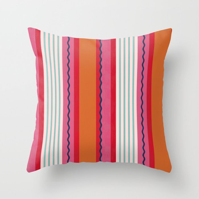 Bold Color Play Pink And Orange Stripes Throw Pillow Gallery Image 6
