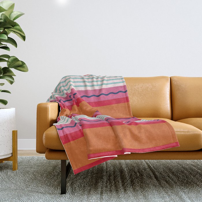 Bold Color Play Pink And Orange Stripes Throw Blanket Gallery Image 1