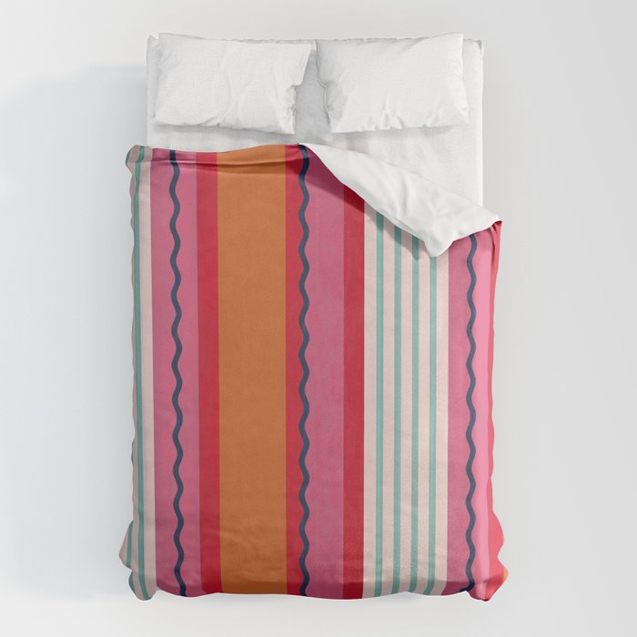 Bold Color Play Pink And Orange Stripes Duvet Cover Gallery Image 6