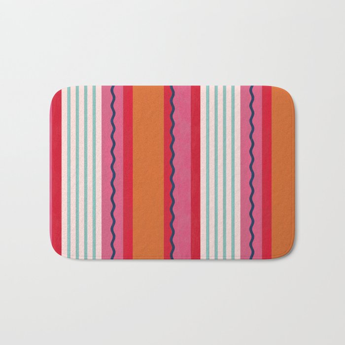 Bold Color Play Pink And Orange Stripes Bath Mat Gallery Image 1