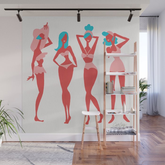 Beach Bombshells - Cyan & Coral Palette Wall Mural Gallery Image 1