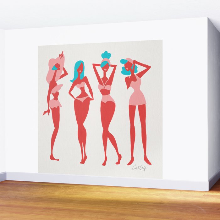 Beach Bombshells - Cyan & Coral Palette Wall Mural Gallery Image 2