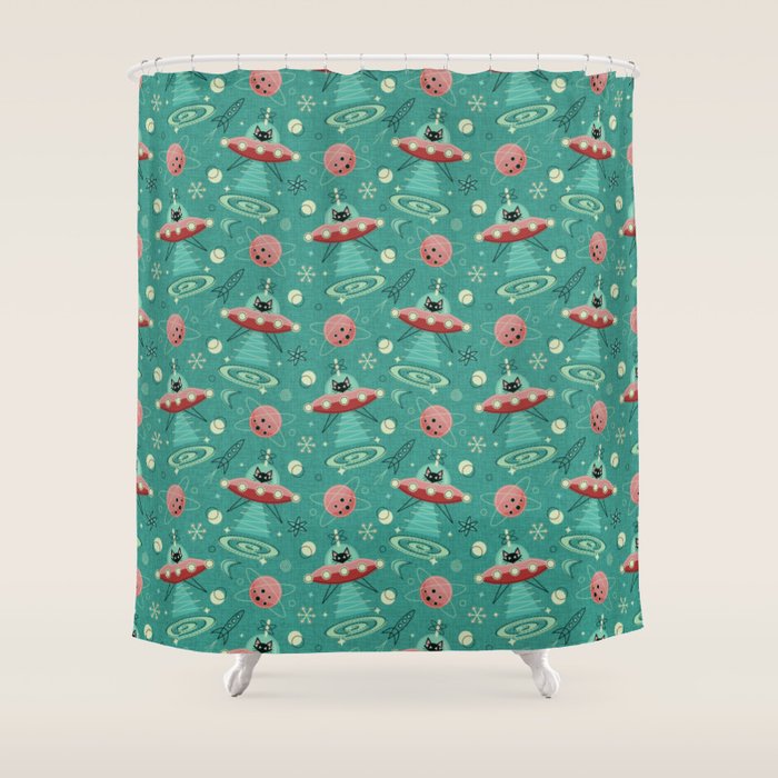 Atomic Cats in Space - ©studioxtine Shower Curtain Gallery Image 1