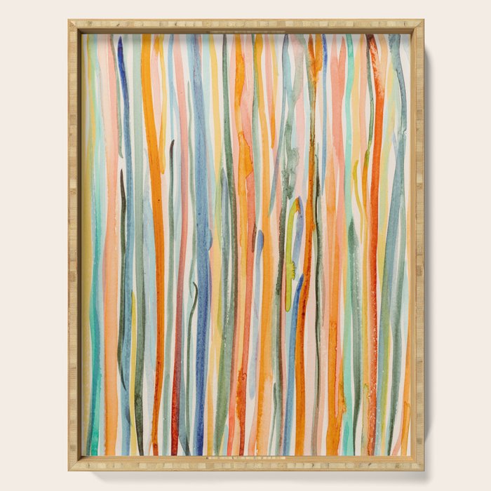 Loose Watercolor Lines 2 - abstract yellow painting Serving Tray Gallery Image 1