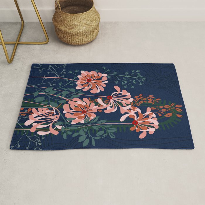 Alfons Mucha would love this flowers - dark blue Rug Gallery Image 1