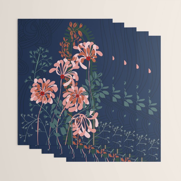 Alfons Mucha would love this flowers - dark blue Wrapping Paper Gallery Image 3