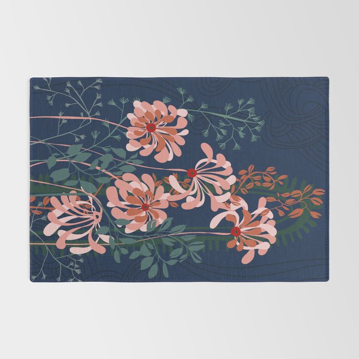 Alfons Mucha would love this flowers - dark blue Rug Gallery Image 2