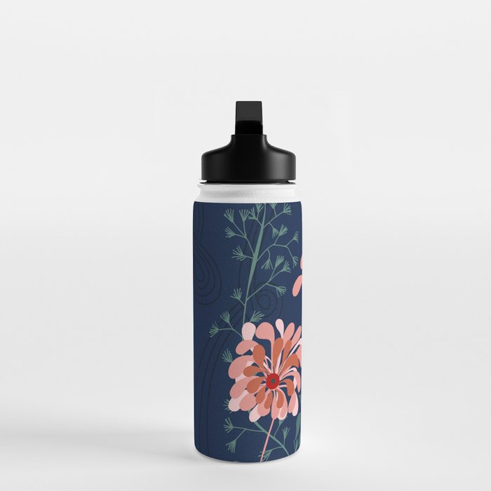 Alfons Mucha would love this flowers - dark blue Water Bottle Gallery Image 3
