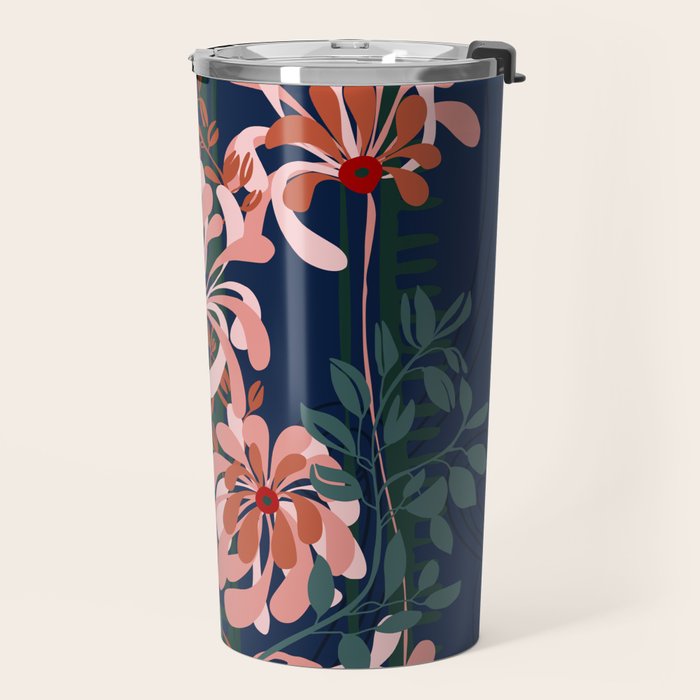 Alfons Mucha would love this flowers - dark blue Travel Mug Gallery Image 2