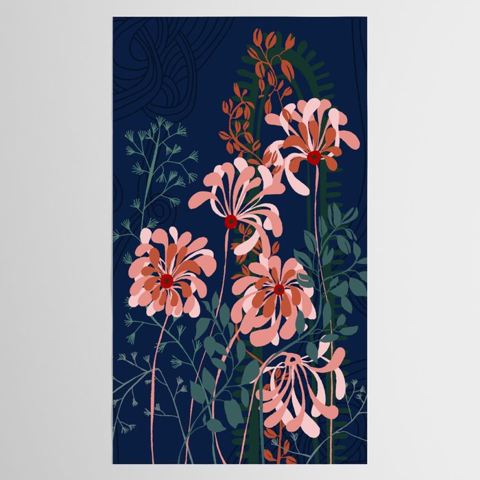 Alfons Mucha would love this flowers - dark blue Tablecloth Gallery Image 2