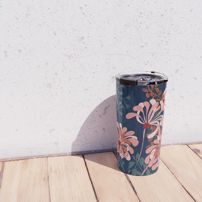 Alfons Mucha would love this flowers - dark blue Travel Mug Gallery Image 4