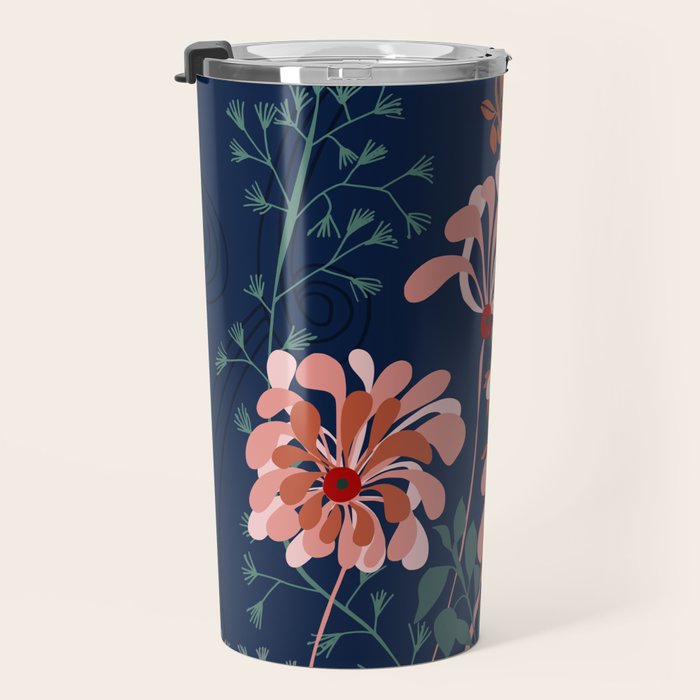 Alfons Mucha would love this flowers - dark blue Travel Mug Gallery Image 3