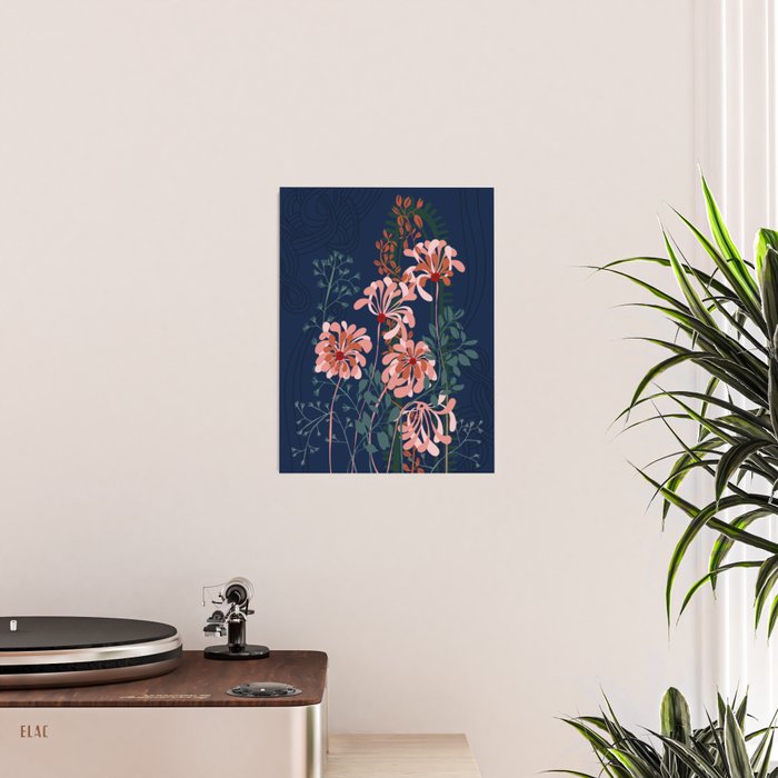 Alfons Mucha would love this flowers - dark blue Poster Gallery Image 2