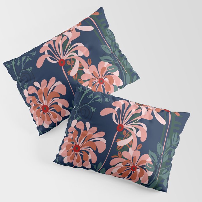 Alfons Mucha would love this flowers - dark blue Pillow Sham Gallery Image 1