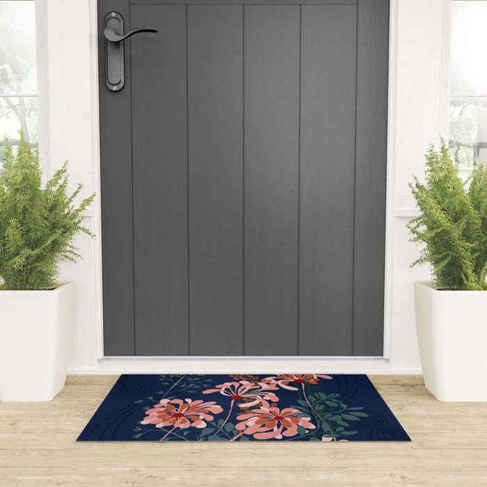 Alfons Mucha would love this flowers - dark blue Welcome Mat Gallery Image 3