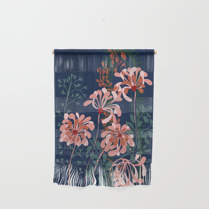 Alfons Mucha would love this flowers - dark blue Wall Hanging Gallery Image 1