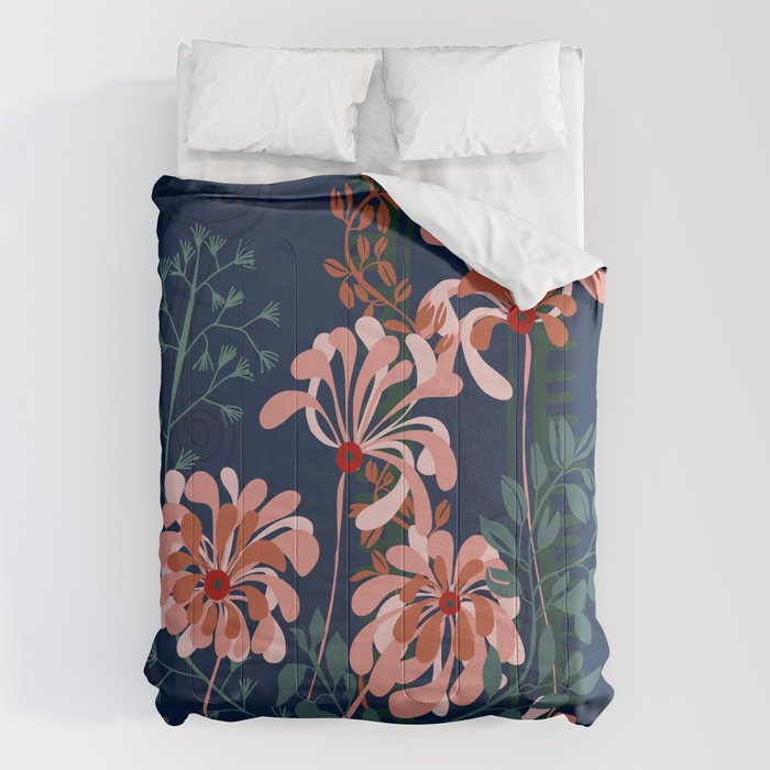 Alfons Mucha would love this flowers - dark blue Comforter Gallery Image 6