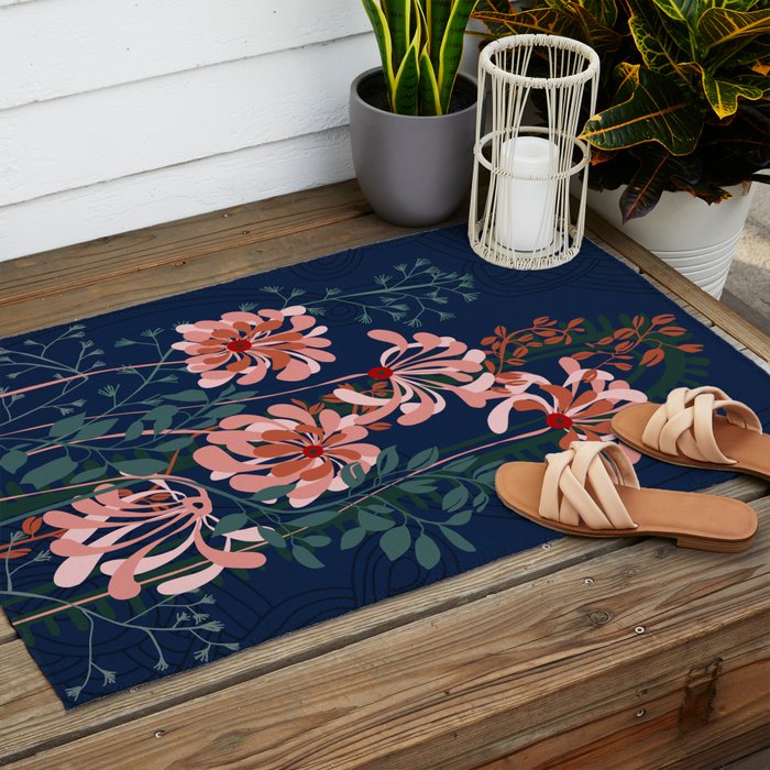 Alfons Mucha would love this flowers - dark blue Outdoor Rug Gallery Image 2