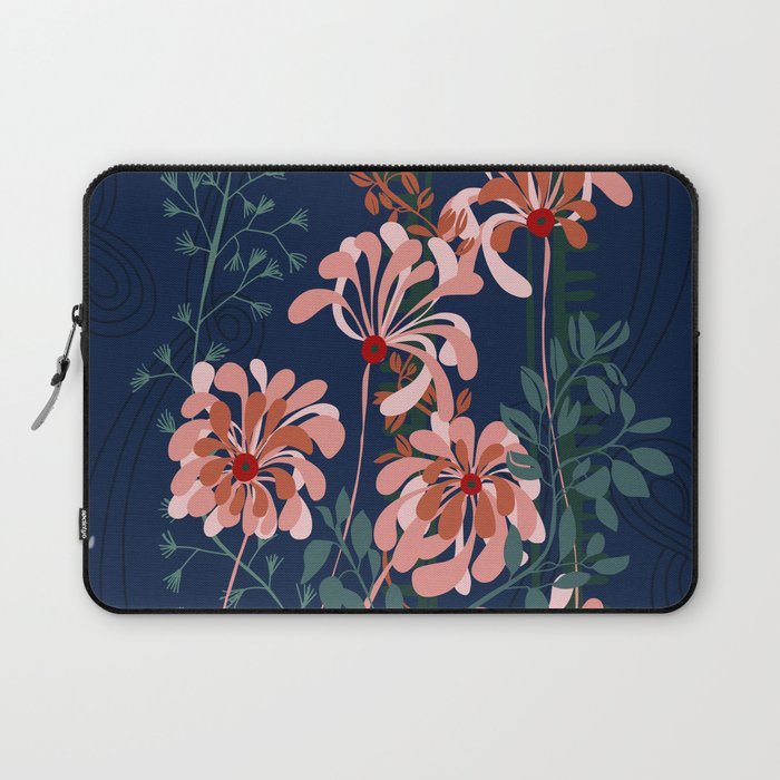 Alfons Mucha would love this flowers - dark blue Laptop Sleeve Gallery Image 1