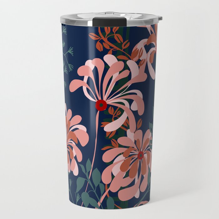 Alfons Mucha would love this flowers - dark blue Travel Mug Gallery Image 1