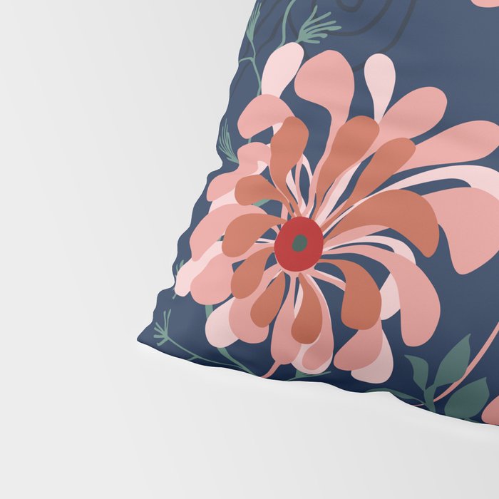 Alfons Mucha would love this flowers - dark blue Pillow Sham Gallery Image 4