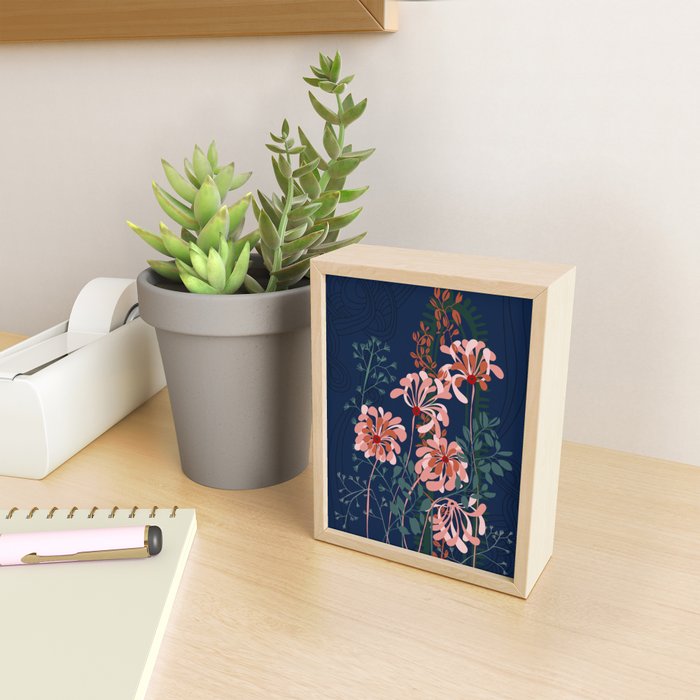 Alfons Mucha would love this flowers - dark blue Mini Art Print Gallery Image 2