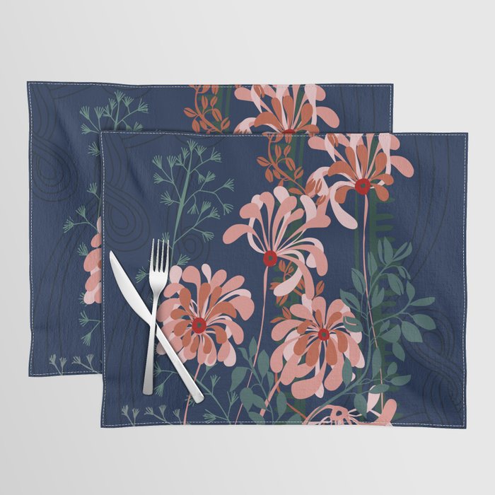 Alfons Mucha would love this flowers - dark blue Placemat Gallery Image 1