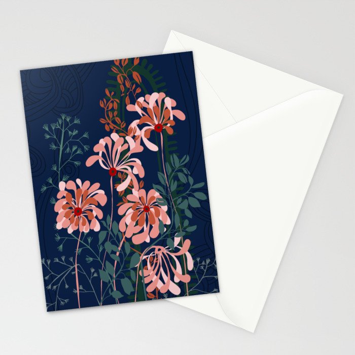 Alfons Mucha would love this flowers - dark blue Stationery Card Gallery Image 2