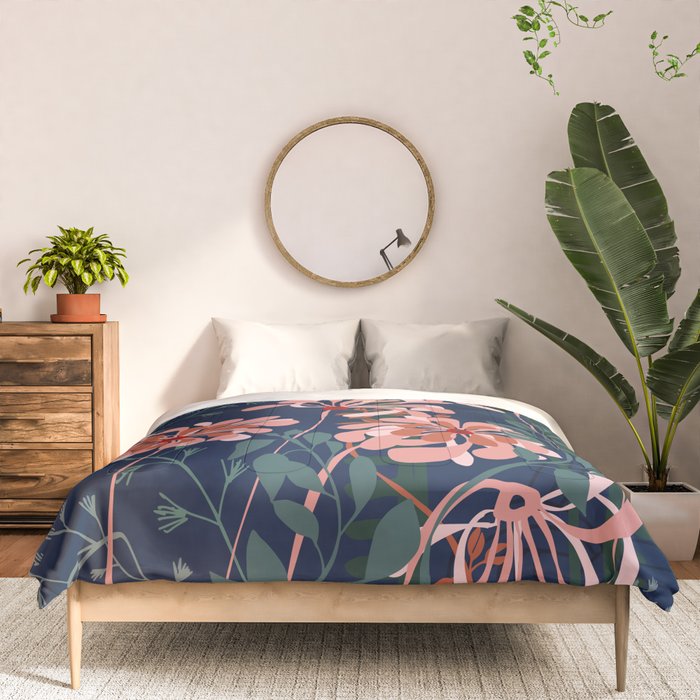 Alfons Mucha would love this flowers - dark blue Comforter Gallery Image 3