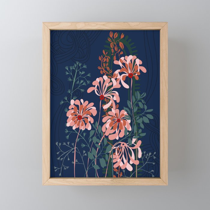 Alfons Mucha would love this flowers - dark blue Mini Art Print Gallery Image 1