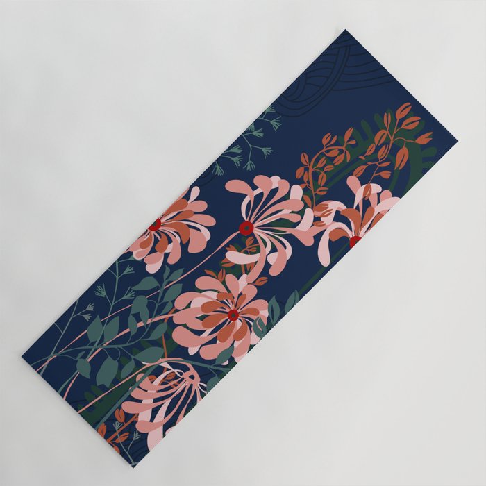 Alfons Mucha would love this flowers - dark blue Yoga Mat Gallery Image 1