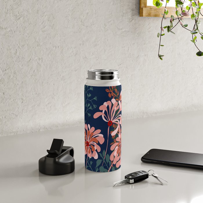 Alfons Mucha would love this flowers - dark blue Water Bottle Gallery Image 4