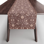 Cafe Block Print Floral - Brown Pink Table Runner Gallery Image 1