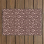 Cafe Block Print Floral - Brown Pink Outdoor Rug Gallery Image 1
