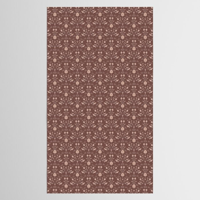 Cafe Block Print Floral - Brown Pink Tablecloth Gallery Image 2