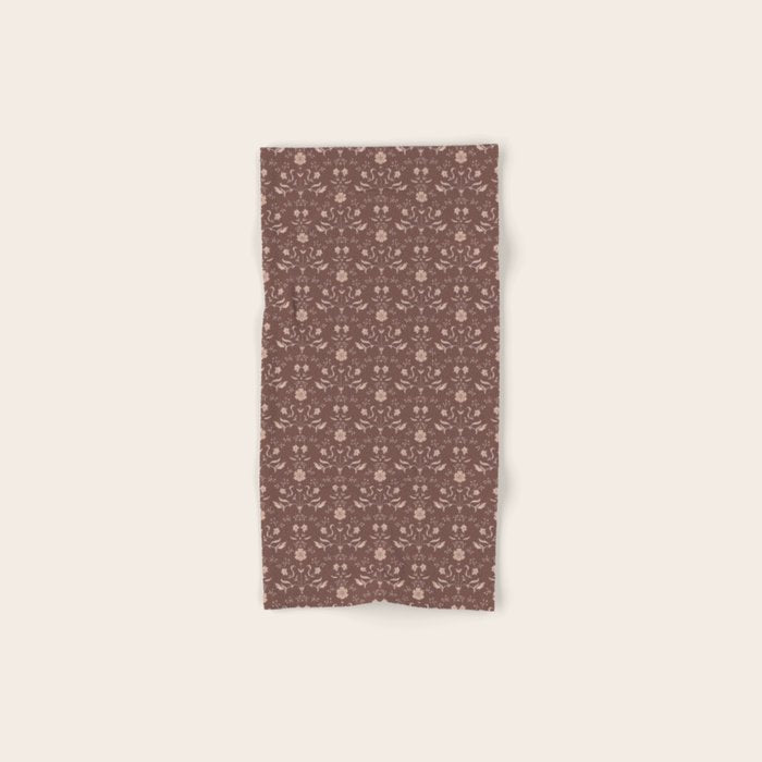 Cafe Block Print Floral - Brown Pink Bath Towel Gallery Image 1