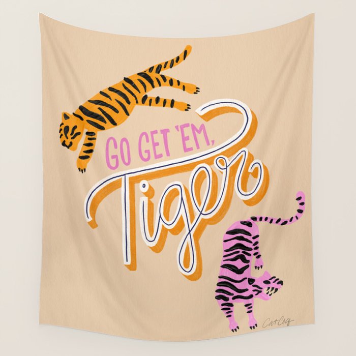 Go Get 'Em Tiger - Melon Wall Tapestry Gallery Image 1