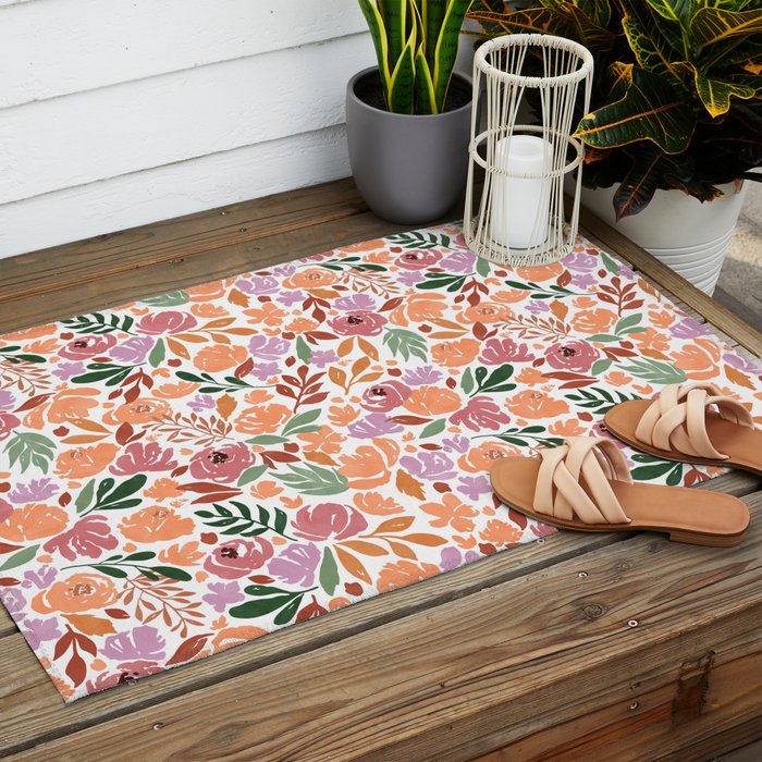 Simple colorful floral CWP Outdoor Rug Gallery Image 2