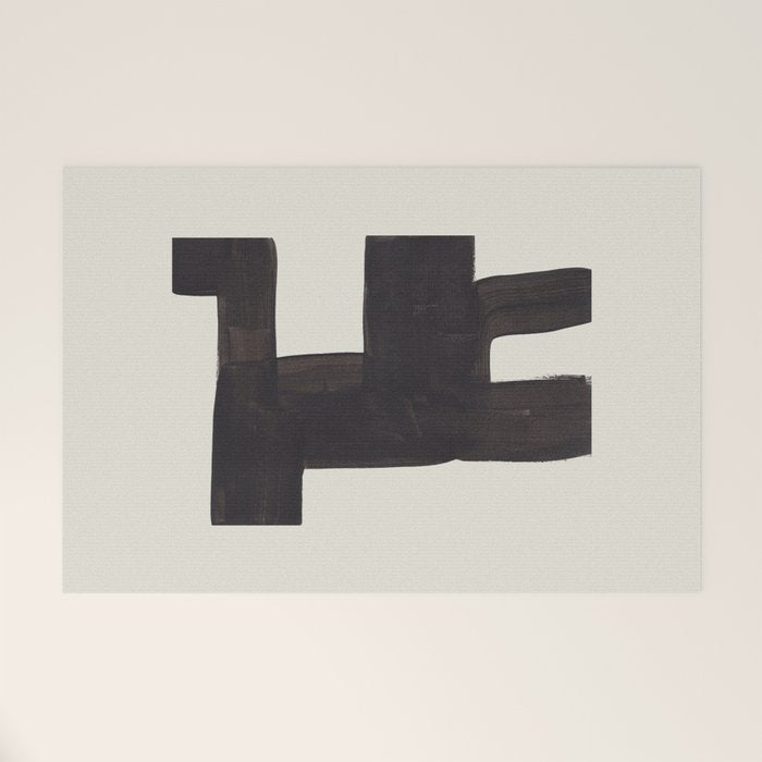 Black and White Minimalist Shapes Mid century Ink painting Welcome Mat Gallery Image 1