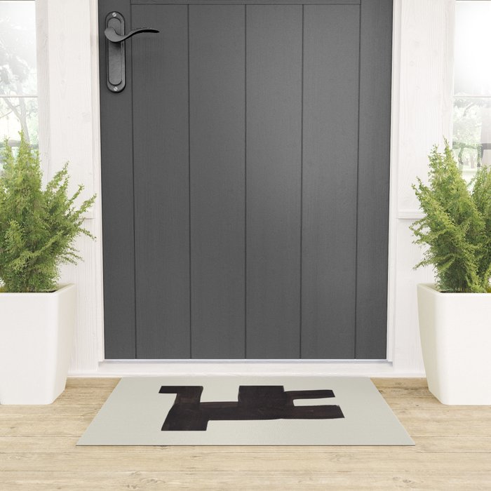 Black and White Minimalist Shapes Mid century Ink painting Welcome Mat Gallery Image 3