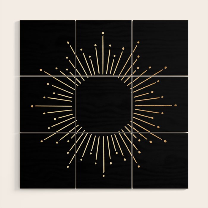 Sunburst Gold Copper Bronze on Black Wood Wall Art Gallery Image 1