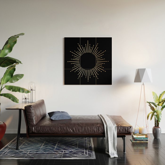 Sunburst Gold Copper Bronze on Black Wood Wall Art Gallery Image 2