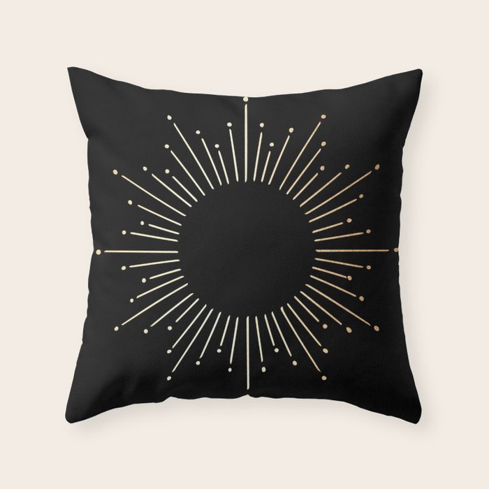 Sunburst Gold Copper Bronze on Black Throw Pillow Gallery Image 1