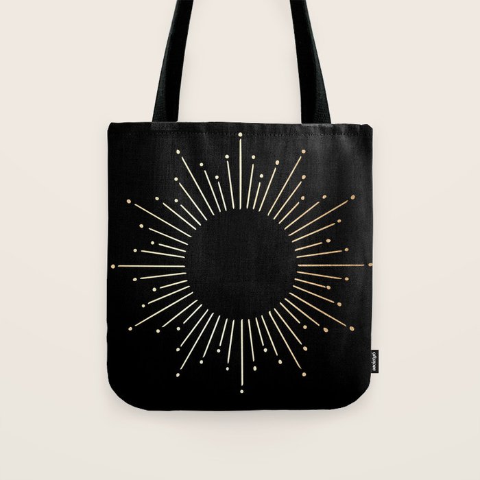 Sunburst Gold Copper Bronze on Black Tote Bag Gallery Image 1