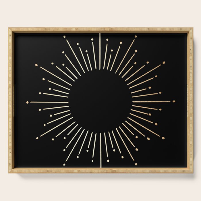 Sunburst Gold Copper Bronze on Black Serving Tray Gallery Image 1