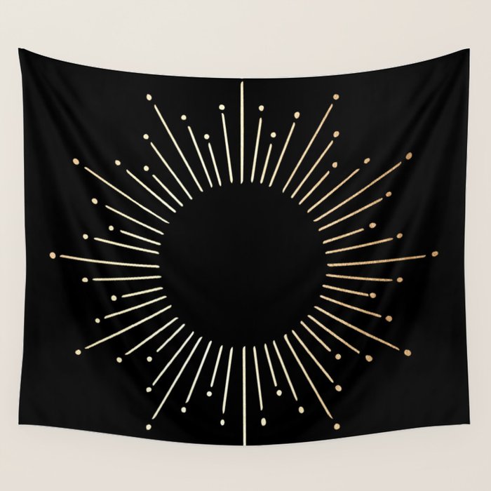 Sunburst Gold Copper Bronze on Black Wall Tapestry Gallery Image 1