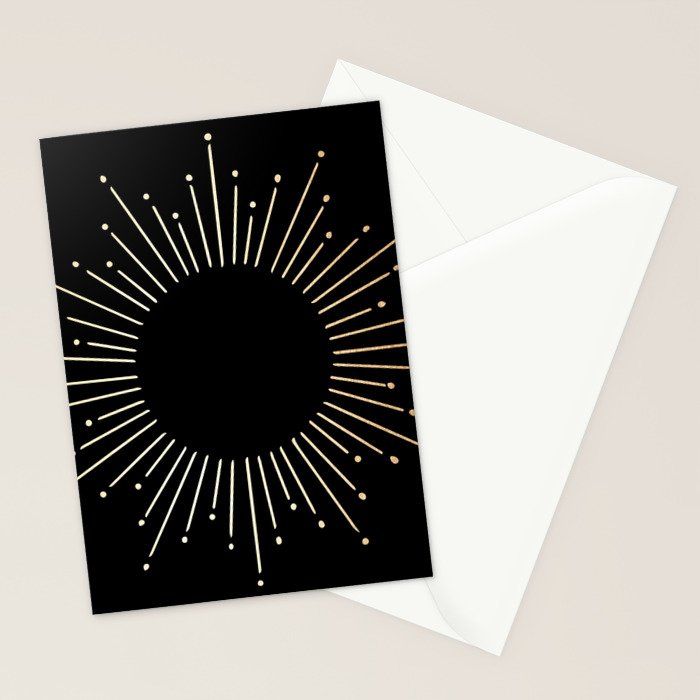 Sunburst Gold Copper Bronze on Black Stationery Card Gallery Image 2