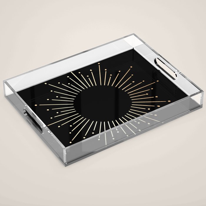 Sunburst Gold Copper Bronze on Black Acrylic Tray Gallery Image 1