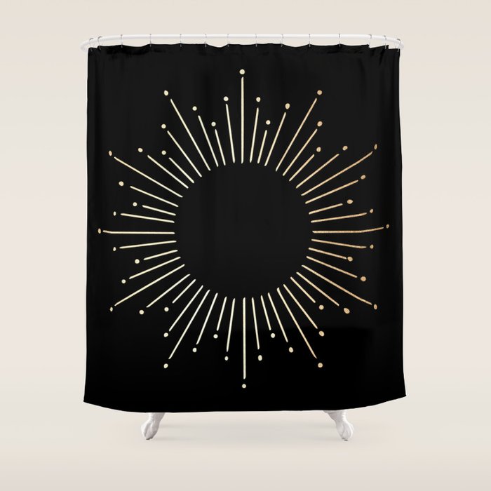 Sunburst Gold Copper Bronze on Black Shower Curtain Gallery Image 1