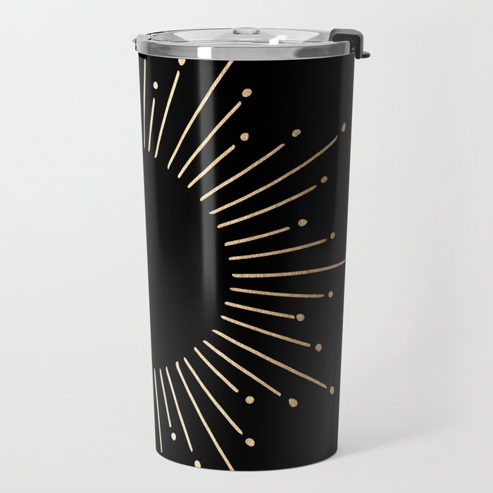 Sunburst Gold Copper Bronze on Black Travel Mug Gallery Image 2